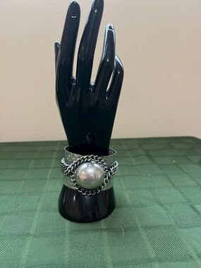 Silver Color Statement Cuff Bracelet - Silver